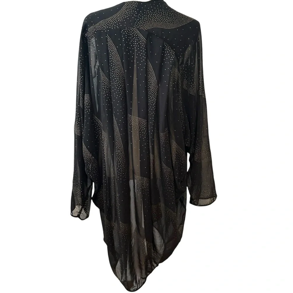 Minkpink Women's Black Gold Beaded Sheer‎ Kimono Top in Size L